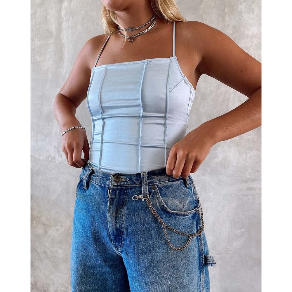 Motel Rocks (Urban Outfitters) | Cosey Top in Satin Powder Blue Size XXL